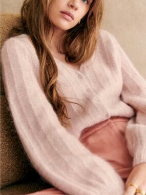 Sezane ANTONETTA CARDIGAN Soft Knit Pink Women's Button-Front Sweater